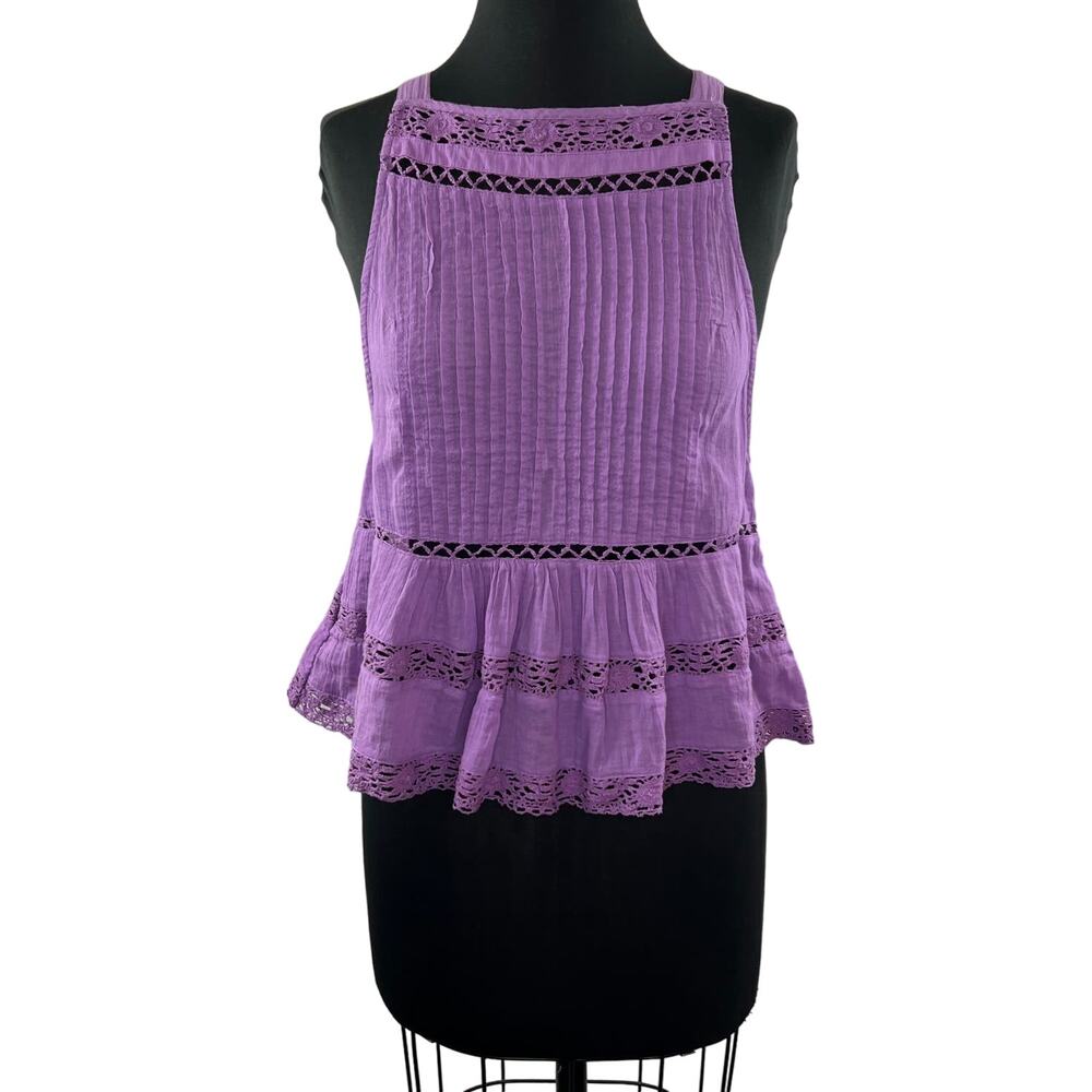 FREE PEOPLE Purple Sleeve Constant Crush Button Down Back Pintucked Top Size XS